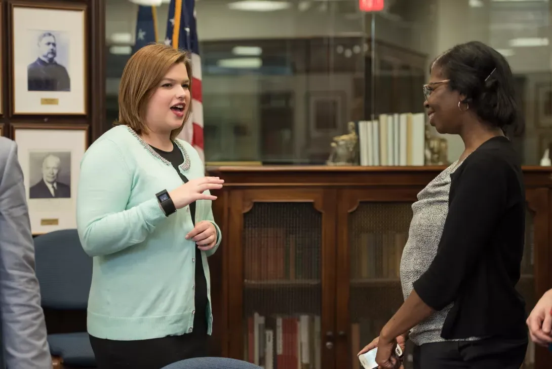 Attendees of Ashbrook Foreign Press Tour talking to each other